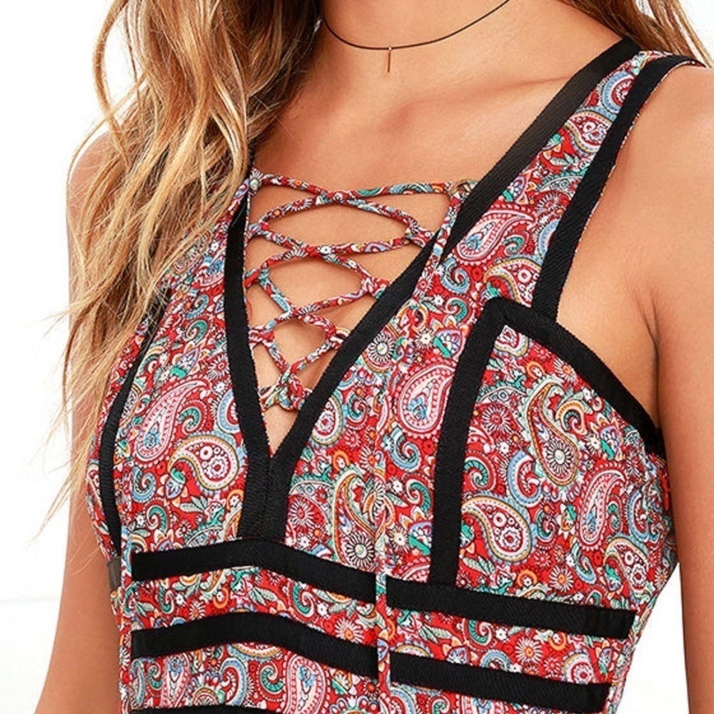 Lulus Paisley Wide Open Spaces Maxi Dress Red Women's Size Small